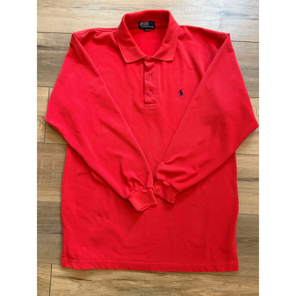 Vintage Polo Ralph Lauren Red Long Sleeve Polo Shirt XL Made in USA Cotton